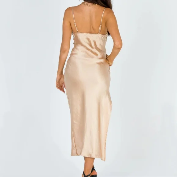 Princess Polly Champagne Zamora Asymmetrical Cowl Satin Maxi Slip Dress 8US - Picture 5 of 5